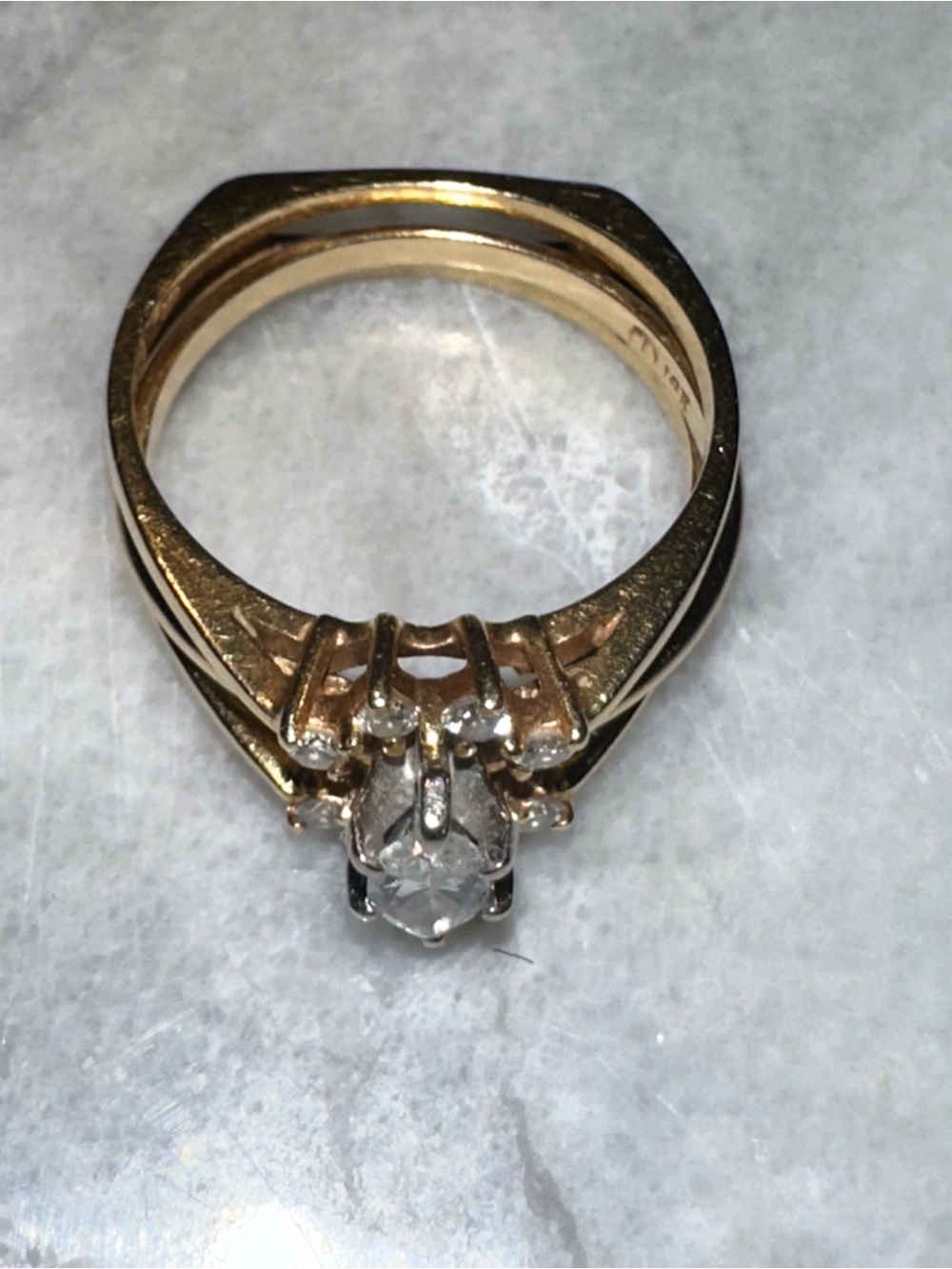 Vintage 14K Yellow Gold 1/4 CT Natural Marquise Diamond - Bridal Set - Interlock